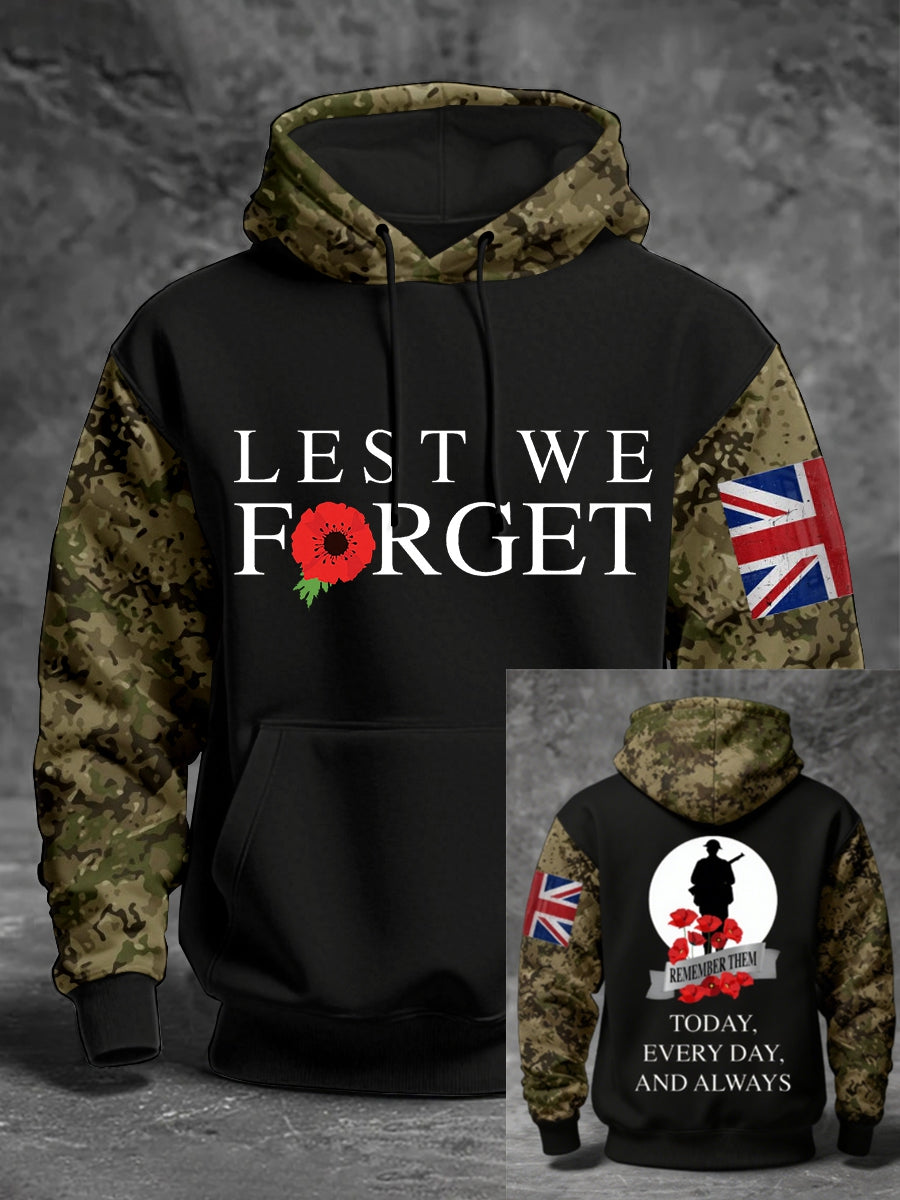 Men's 11th November Remembrance Day LEST WE'S FORGET Poppy Remembrance Hoodie