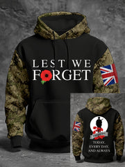 Men's 11th November Remembrance Day LEST WE'S FORGET Poppy Remembrance Hoodie