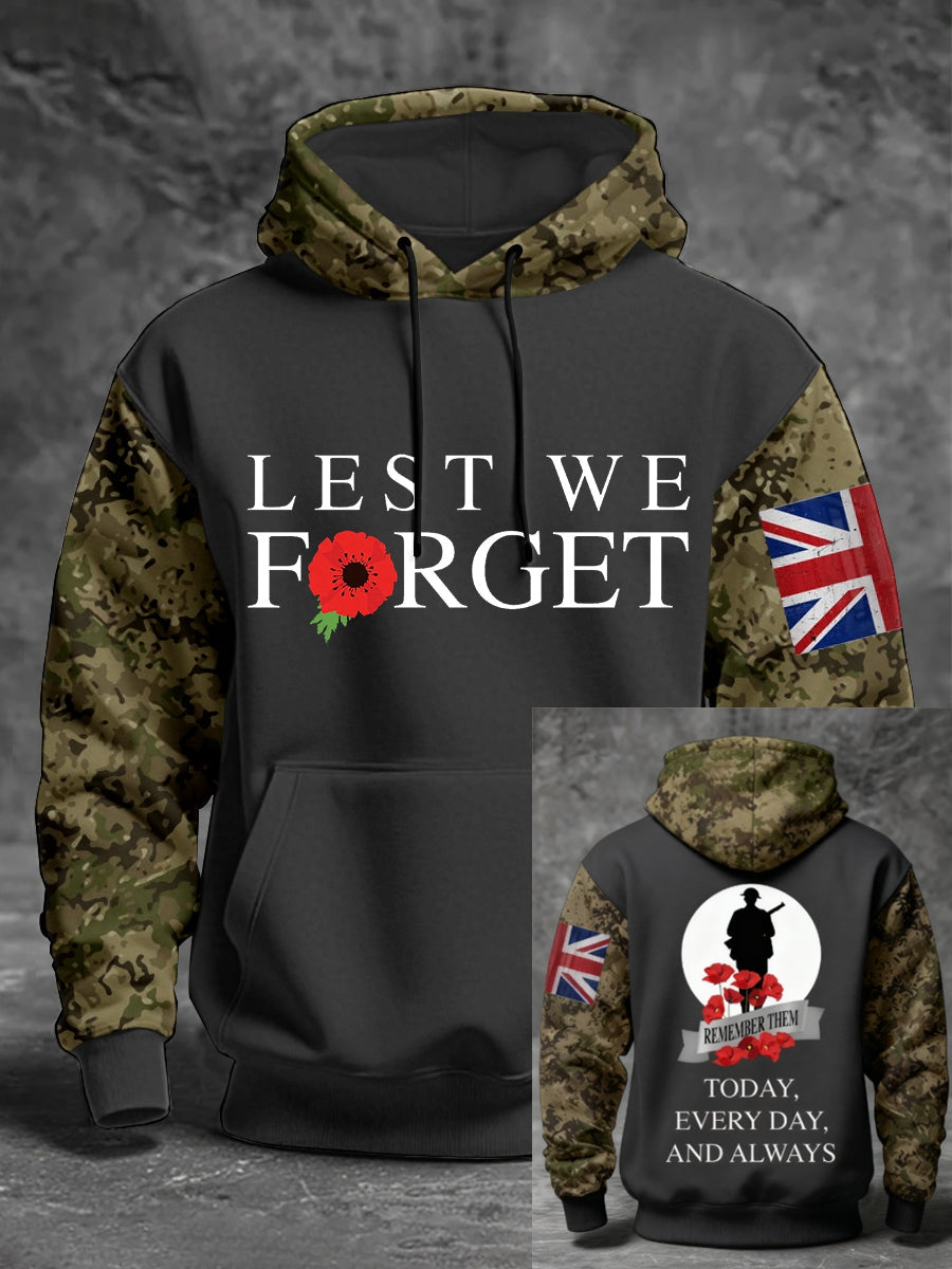 Men's 11th November Remembrance Day LEST WE'S FORGET Poppy Remembrance Hoodie