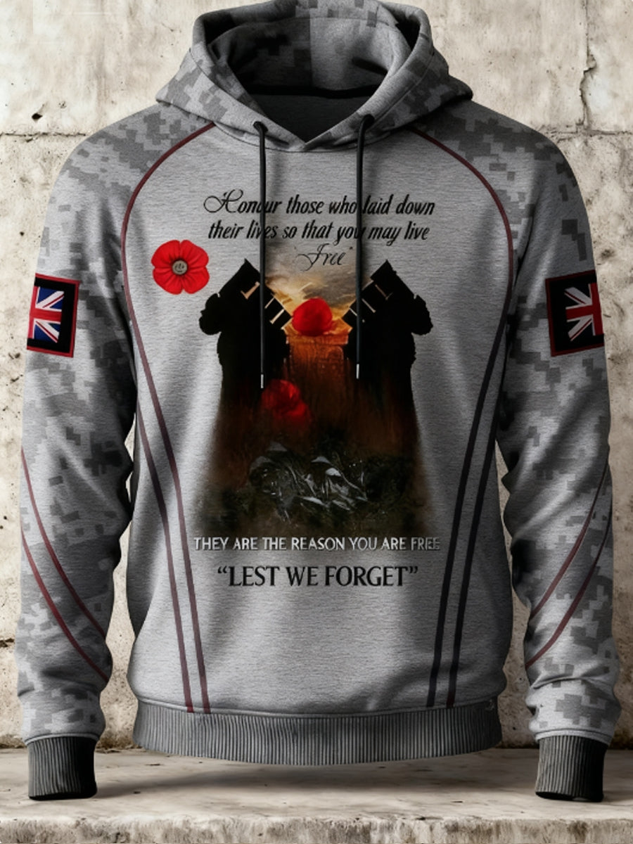 Herren-Hoodie zum Gedenktag am 11. November – „Damit wir nicht vergessen“ (auf Deutsch etwa: „Damit wir nicht vergessen“)