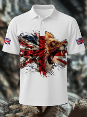 Men's UK Flag Lion Printed Casual Tops
