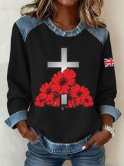 Women's Remembrance Day Pattern Patchwork Art Sweatshirt