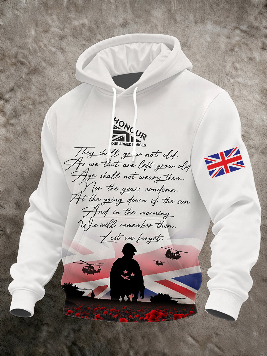 Men's Remembrance Day Lest We Forget Printed Hoodie