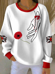 Women's British Popph Print Ribbed Round-Neck Sweatshirt