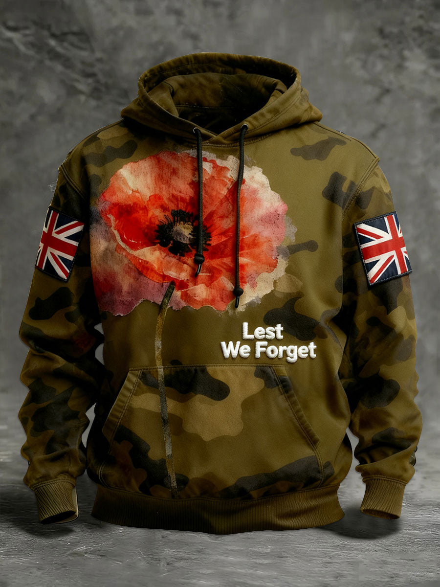 Men's Remembrance Day Lest We Forget Hoodie with Pockets
