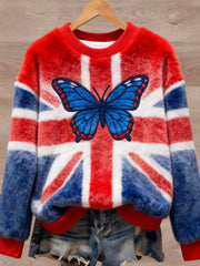 Lässiger Flanellpullover im britischen Stil mit Kunstdruck für Damen