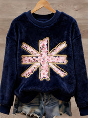 Lässiger Flanellpullover im britischen Stil mit Kunstdruck für Damen