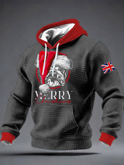 Herren-Hoodie aus Baumwolle mit Bulldoggen-Print und Weihnachtsmotiv, kariert