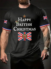 Herren-T-Shirt mit kurzen Ärmeln und dem Aufdruck „Happy British Christmas“