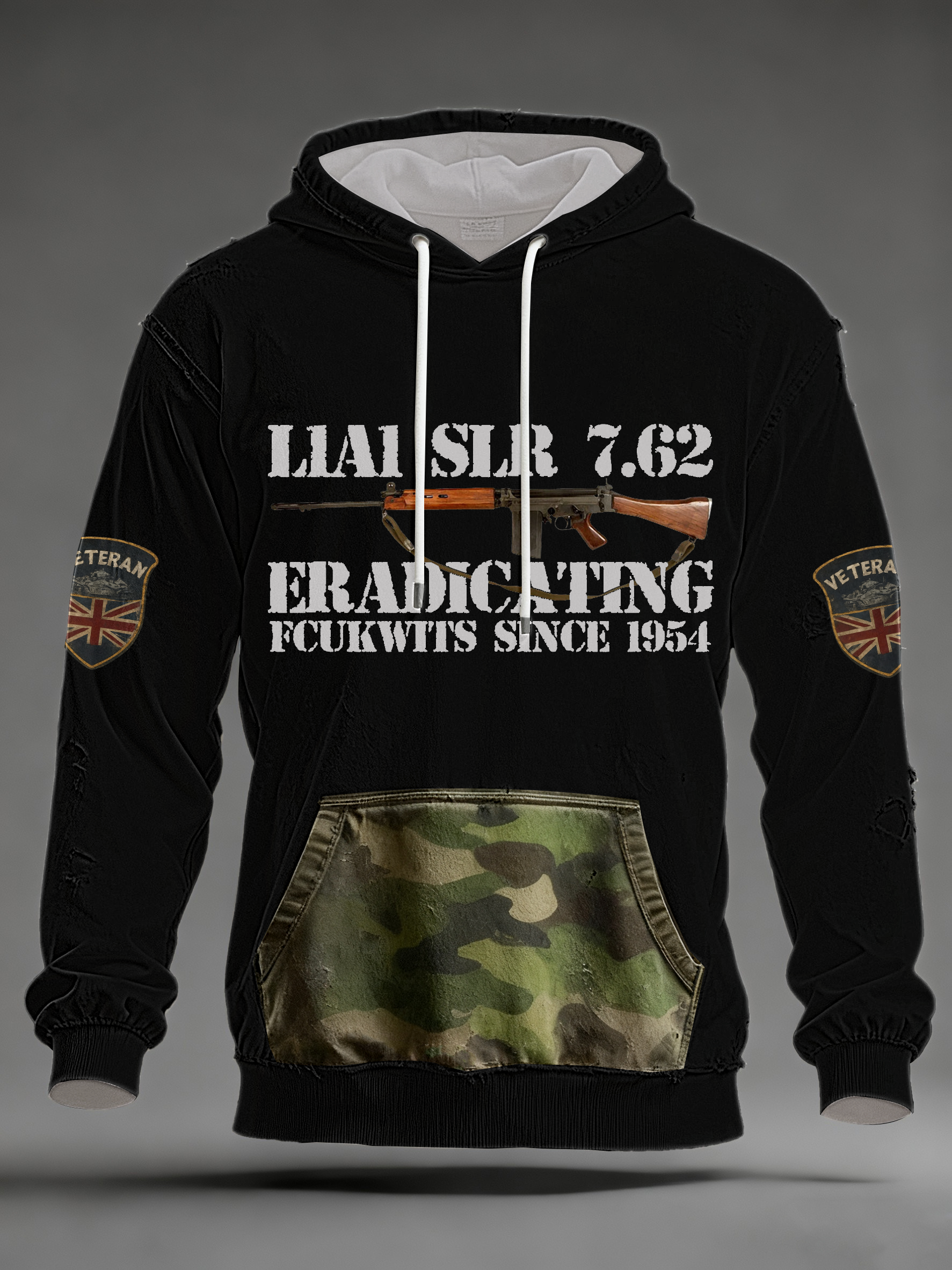 Men's L1A1 SLR 7.62 Print Oversized Drop-Shoulder Hoodie with Pockets