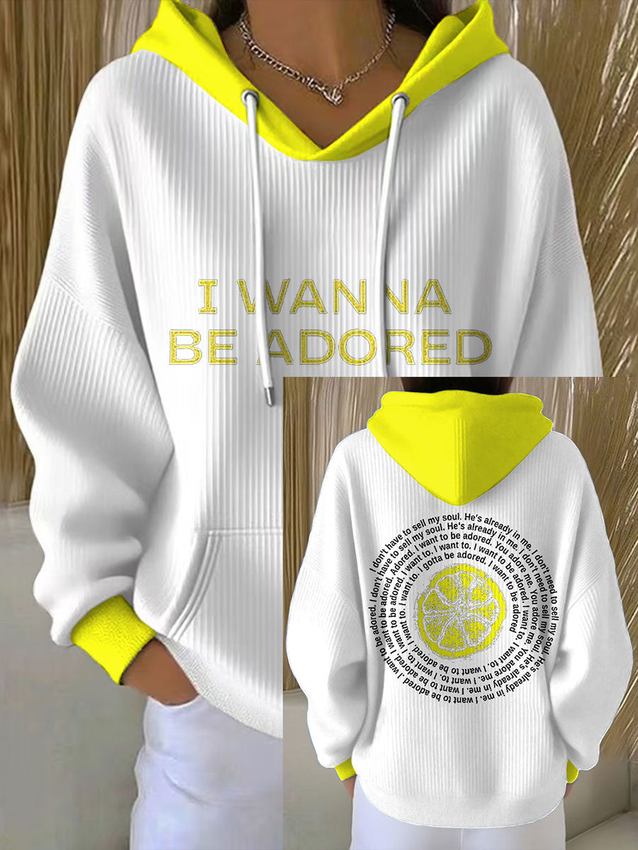 Women's I Wanna Be Adored Lemon Roses Music Lover Printed Hoodie