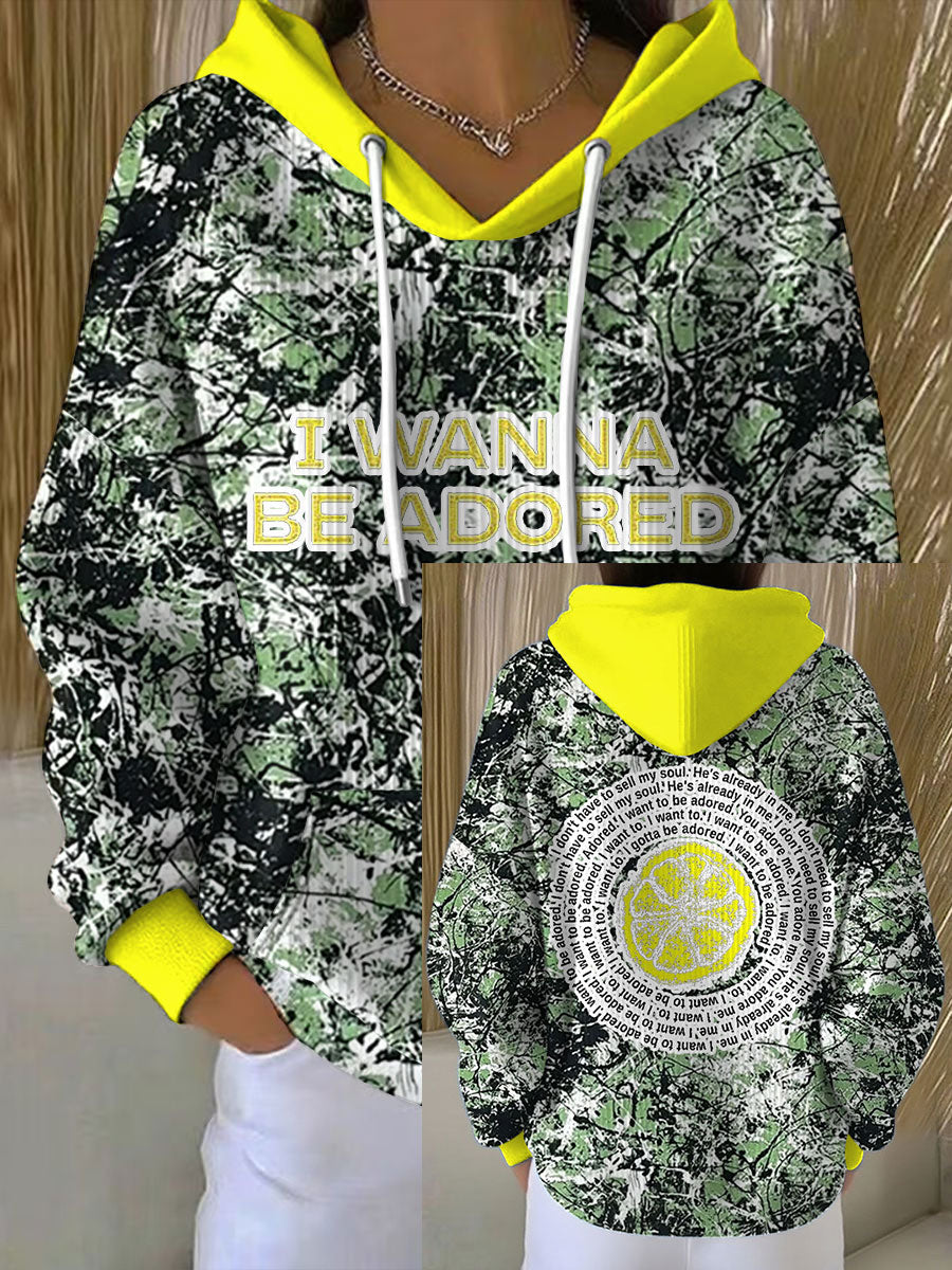 Women's I Wanna Be Adored Lemon Roses Music Lover Printed Hoodie