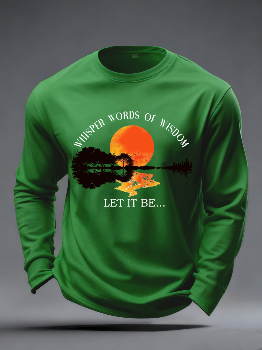 Men's Whisper Words of Wisdom Let it Be Beatles Guitar Print Casual Long Sleeve T-shirt