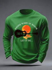 Men's Whisper Words of Wisdom Let it Be Beatles Guitar Print Casual Long Sleeve T-shirt