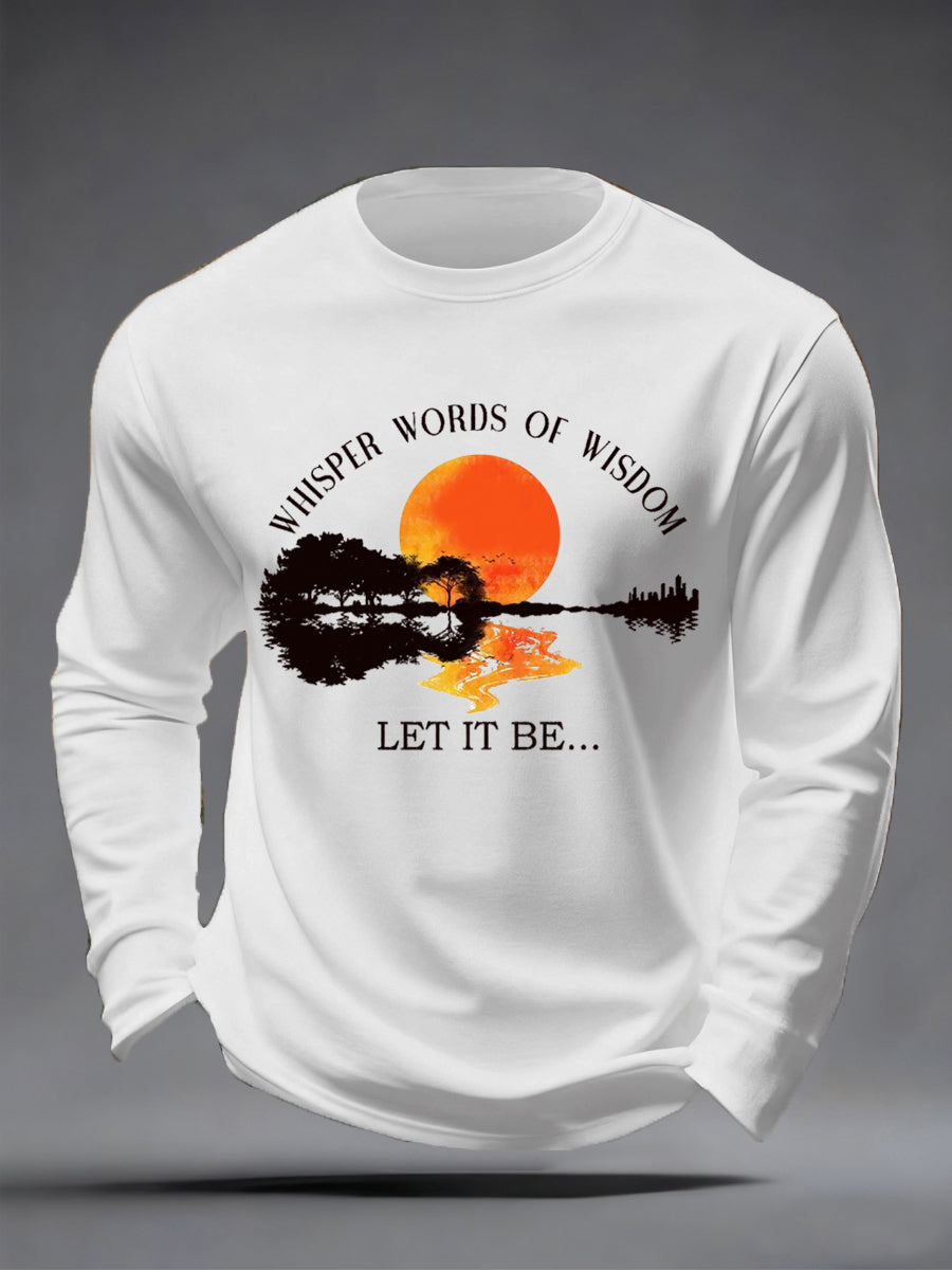 Men's Whisper Words of Wisdom Let it Be Beatles Guitar Print Casual Long Sleeve T-shirt