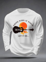 Men's Whisper Words of Wisdom Let it Be Beatles Guitar Print Casual Long Sleeve T-shirt