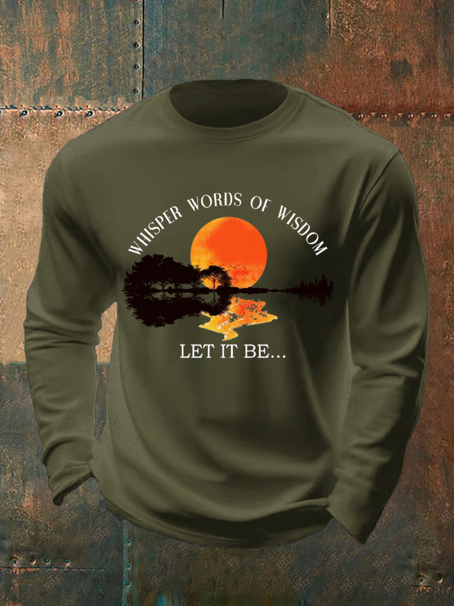 Men's Whisper Words of Wisdom Let it Be Beatles Guitar Print Casual Long Sleeve T-shirt