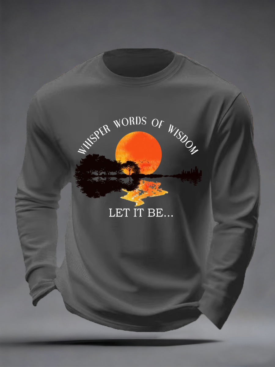 Men's Whisper Words of Wisdom Let it Be Beatles Guitar Print Casual Long Sleeve T-shirt