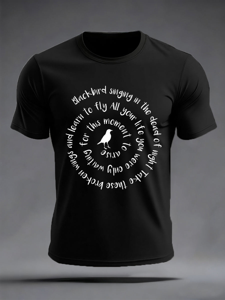 Klassisches Herren-T-Shirt mit Beatles-Motiv und Blackbird-Print – das perfekte Geschenk für Fans!