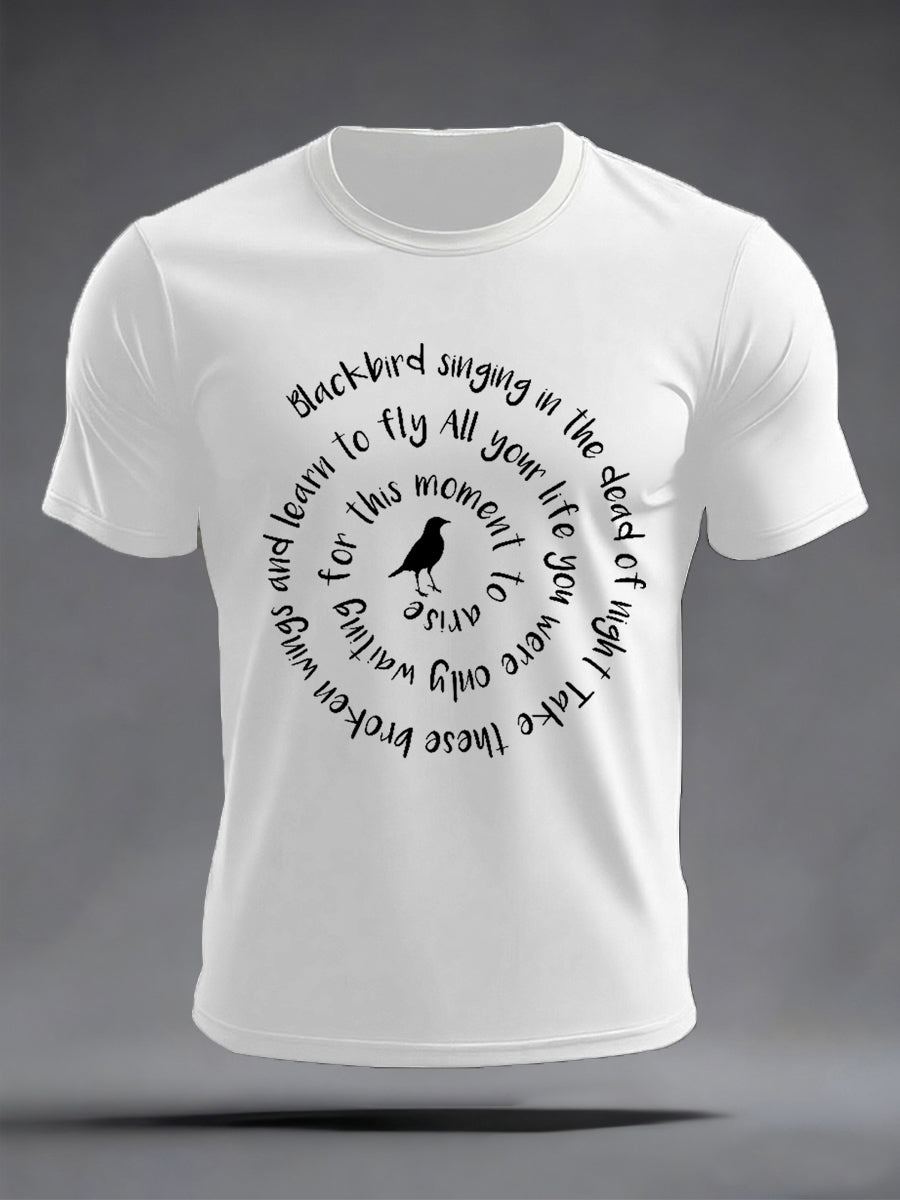 Klassisches Herren-T-Shirt mit Beatles-Motiv und Blackbird-Print – das perfekte Geschenk für Fans!