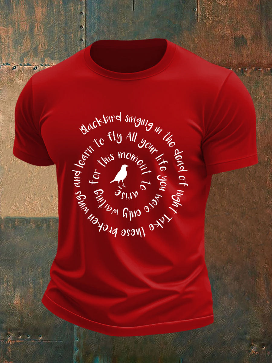Klassisches Herren-T-Shirt mit Beatles-Motiv und Blackbird-Print – das perfekte Geschenk für Fans!