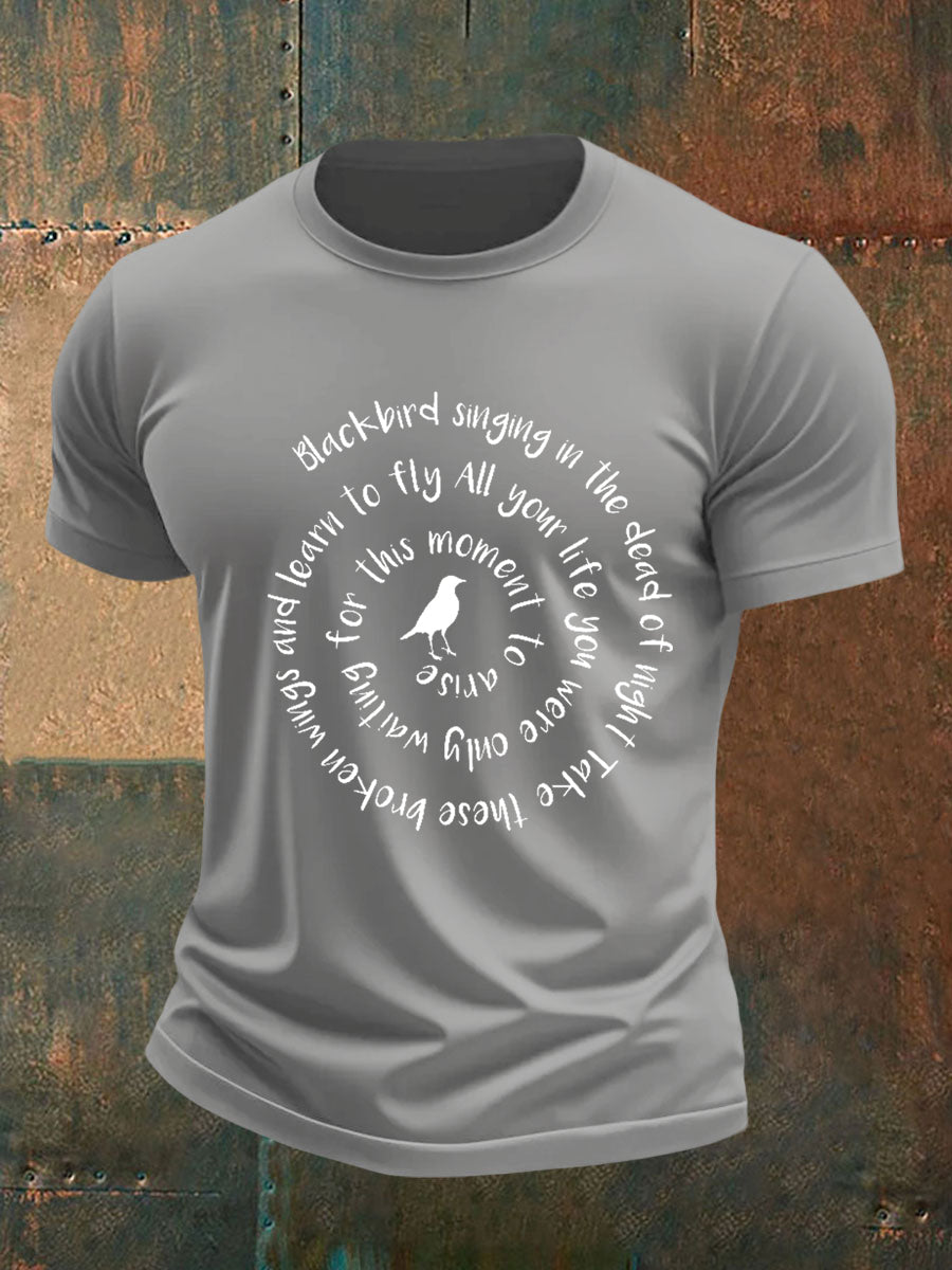 Klassisches Herren-T-Shirt mit Beatles-Motiv und Blackbird-Print – das perfekte Geschenk für Fans!