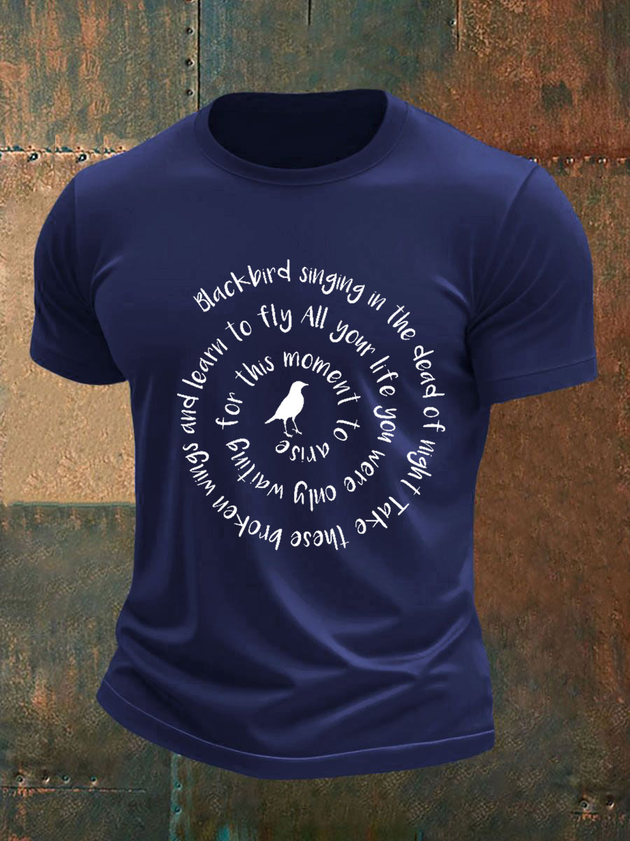 Klassisches Herren-T-Shirt mit Beatles-Motiv und Blackbird-Print – das perfekte Geschenk für Fans!