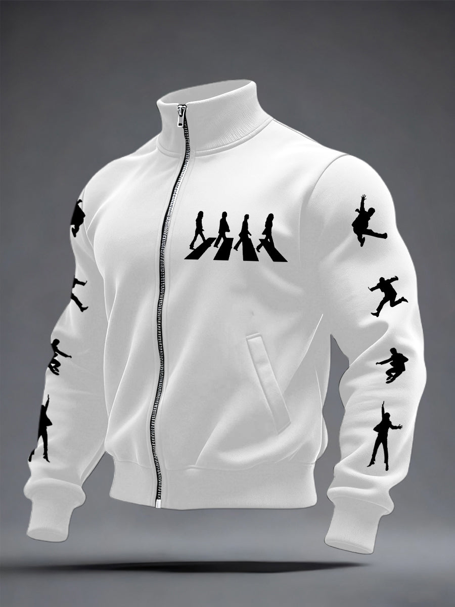 Klassisches Herren-Sweatshirt mit Reißverschluss und Aufdruck legendärer Rockbands – das perfekte Geschenk für Fans!