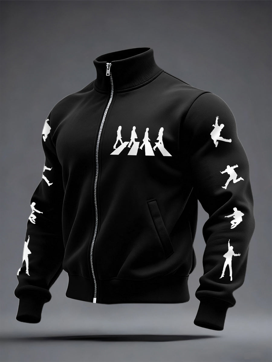 Klassisches Herren-Sweatshirt mit Reißverschluss und Aufdruck legendärer Rockbands – das perfekte Geschenk für Fans!