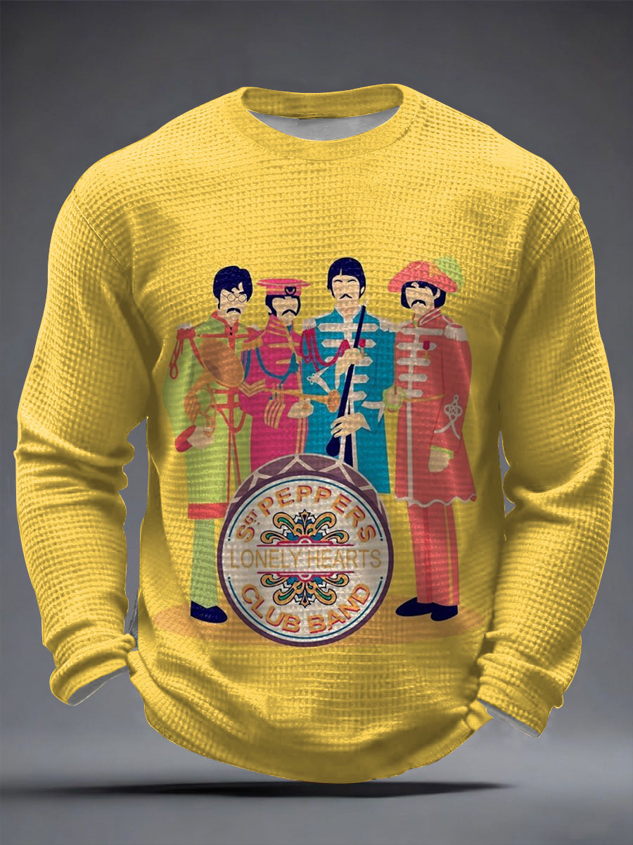 Men's Retro Classic Legendary Rock Band Print Gift For Fans Casual Waffle Long Sleeve T-Shirt
