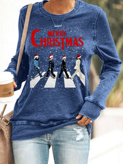 Damen-Sweatshirt mit Retro-Print und dem Aufdruck einer legendären Rockband: „Frohe Weihnachten“