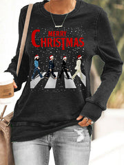 Damen-Sweatshirt mit Retro-Print und dem Aufdruck einer legendären Rockband: „Frohe Weihnachten“