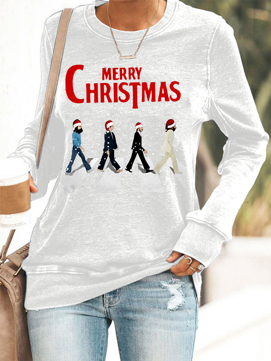 Damen-Sweatshirt mit Retro-Print und dem Aufdruck einer legendären Rockband: „Frohe Weihnachten“