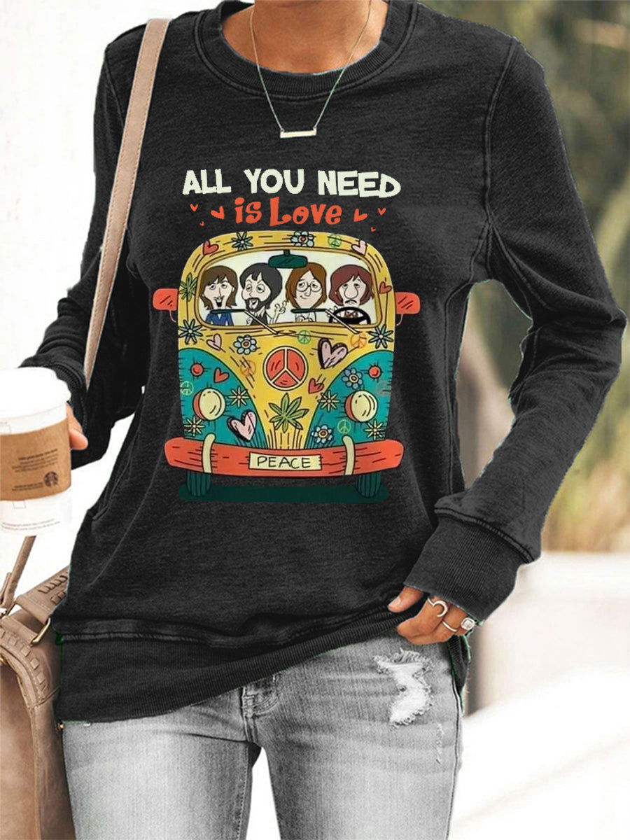 Women's All You Need Is Love Retro Classic Legendary Rock Band Print Casual Sweatshirt