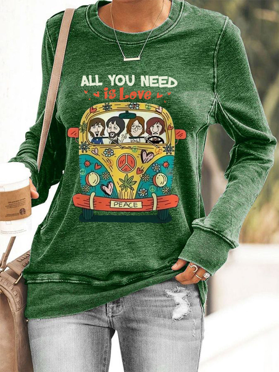 Women's All You Need Is Love Retro Classic Legendary Rock Band Print Casual Sweatshirt