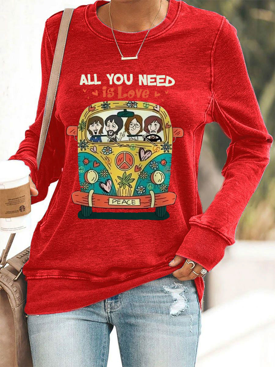 Women's All You Need Is Love Retro Classic Legendary Rock Band Print Casual Sweatshirt