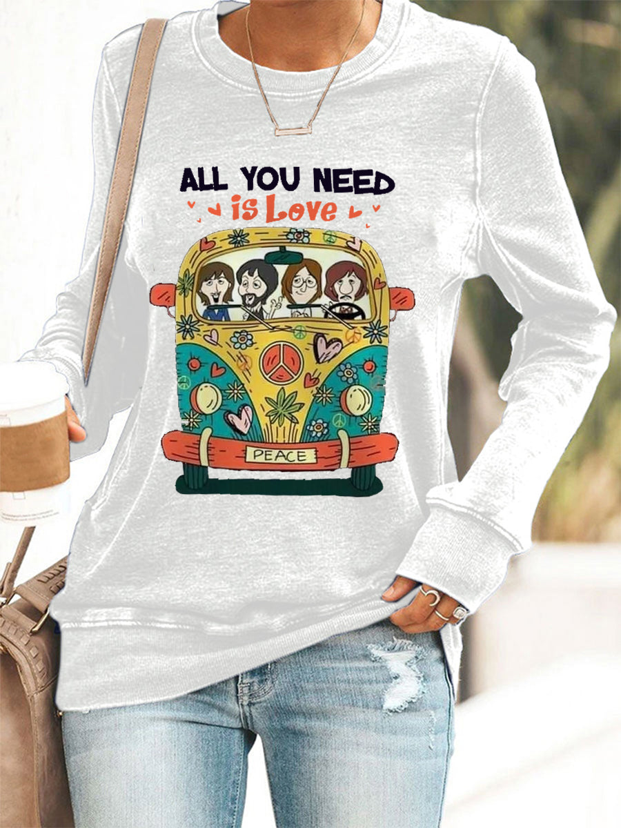 Women's All You Need Is Love Retro Classic Legendary Rock Band Print Casual Sweatshirt