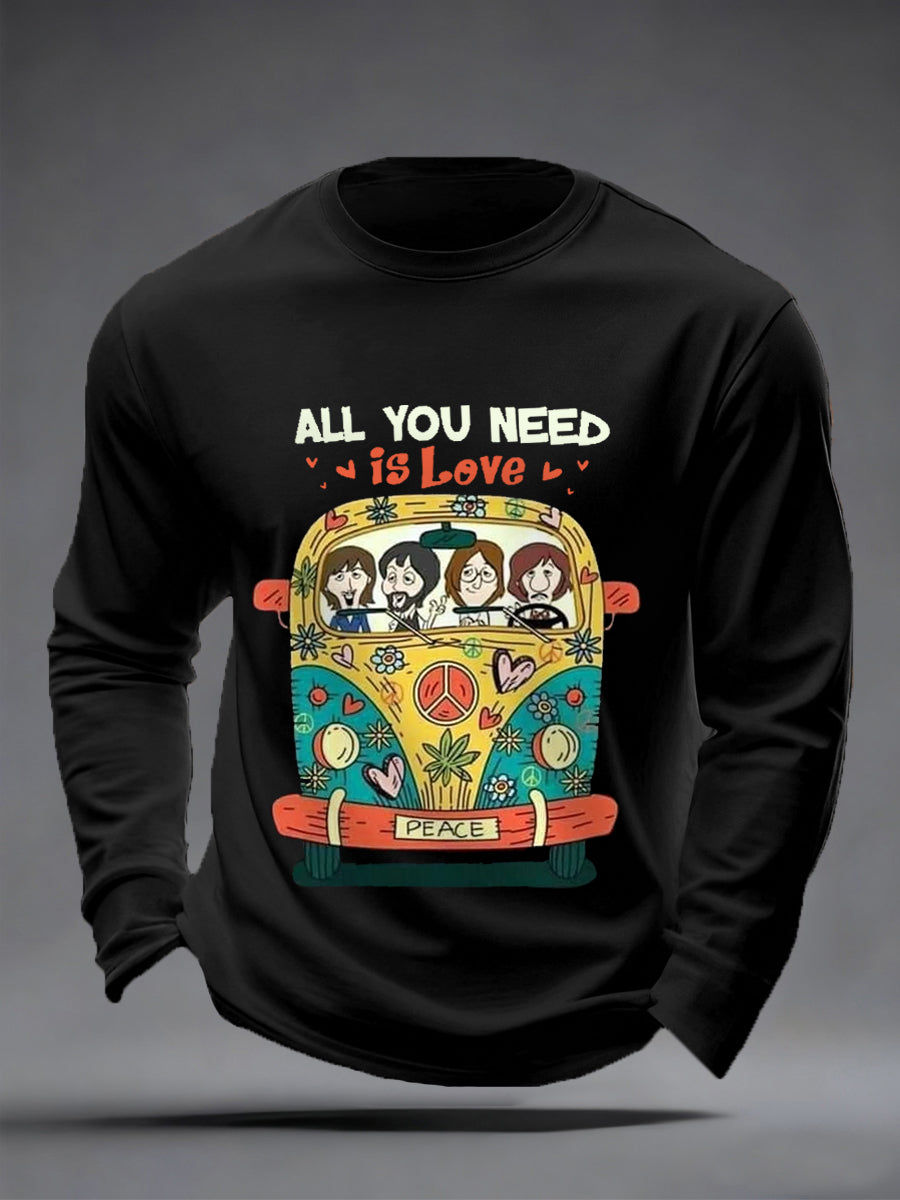 Herren-Langarmshirt mit Retro-Print der legendären Rockband „All You Need Is Love“
