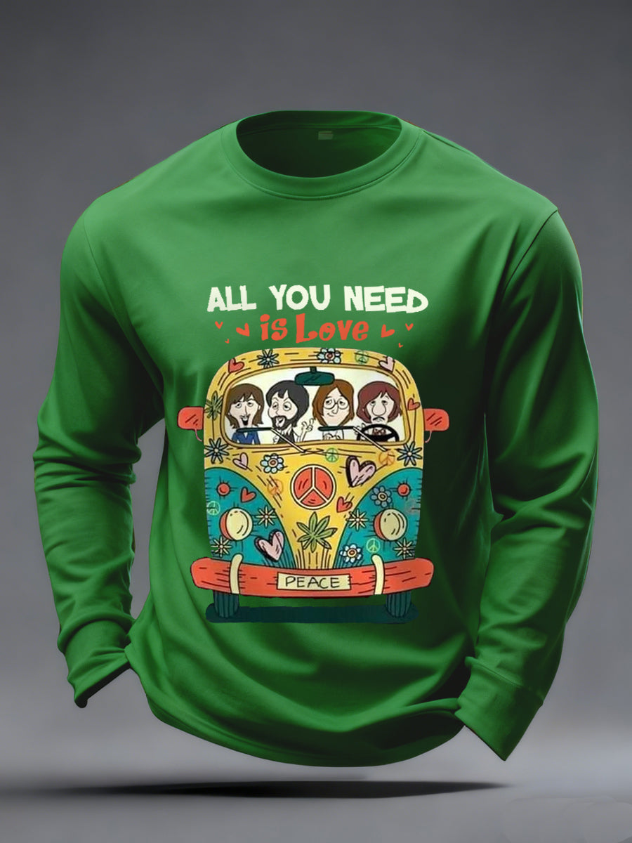 Herren-Langarmshirt mit Retro-Print der legendären Rockband „All You Need Is Love“