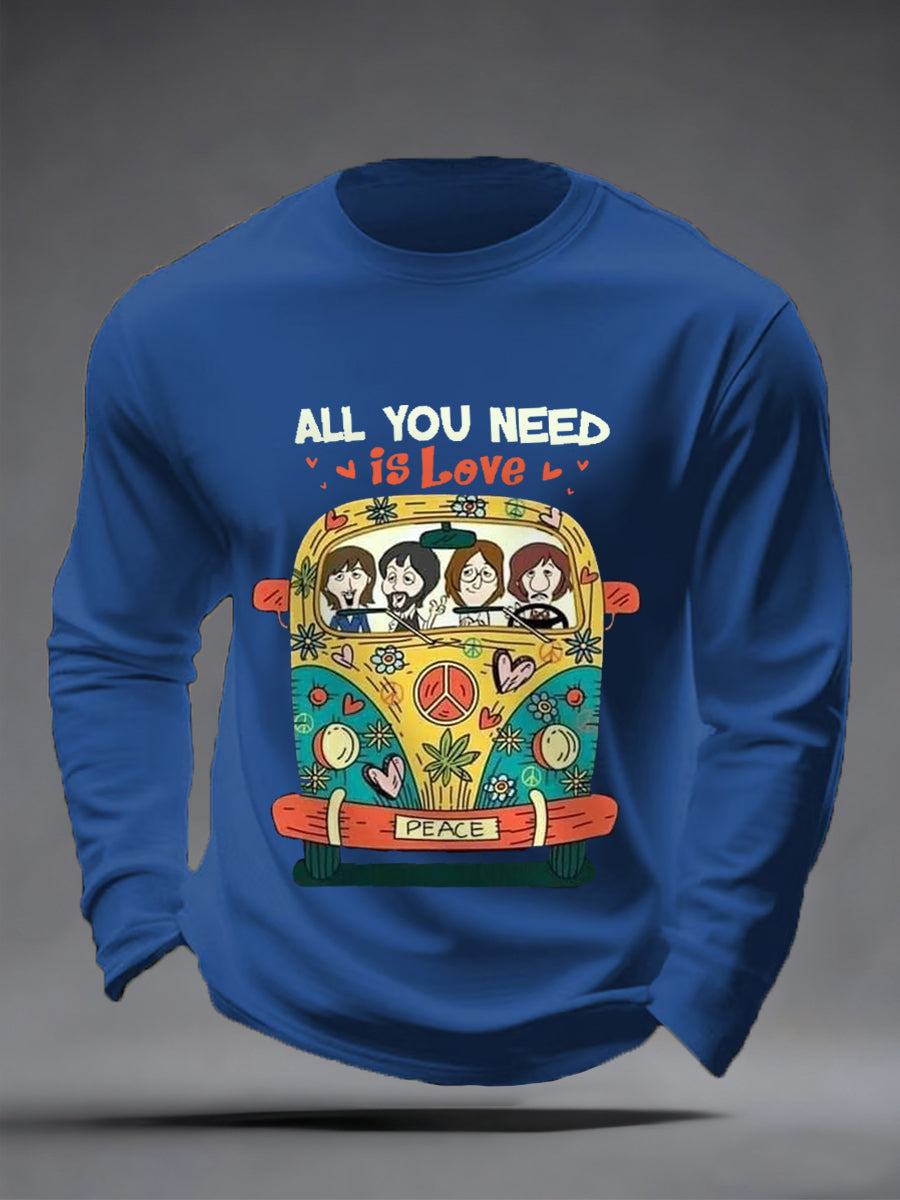 Herren-Langarmshirt mit Retro-Print der legendären Rockband „All You Need Is Love“