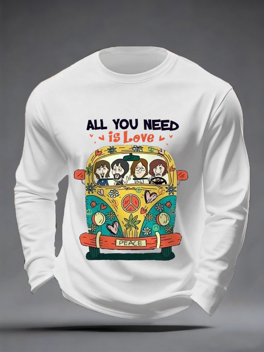 Herren-Langarmshirt mit Retro-Print der legendären Rockband „All You Need Is Love“
