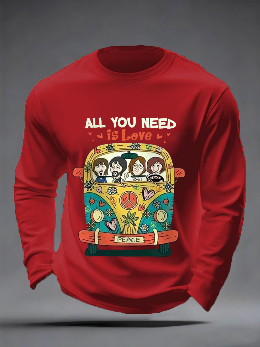 Herren-Langarmshirt mit Retro-Print der legendären Rockband „All You Need Is Love“