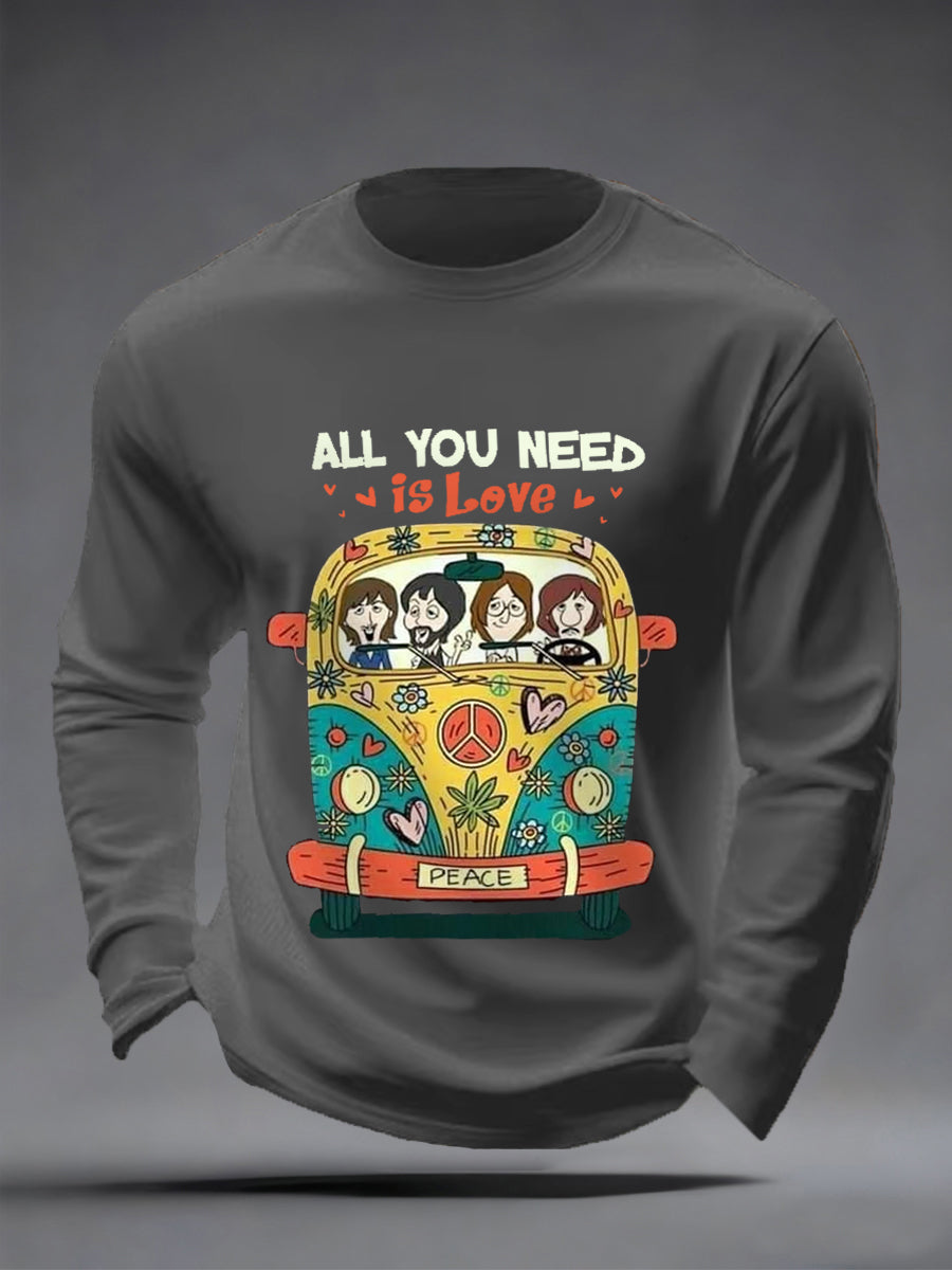Herren-Langarmshirt mit Retro-Print der legendären Rockband „All You Need Is Love“