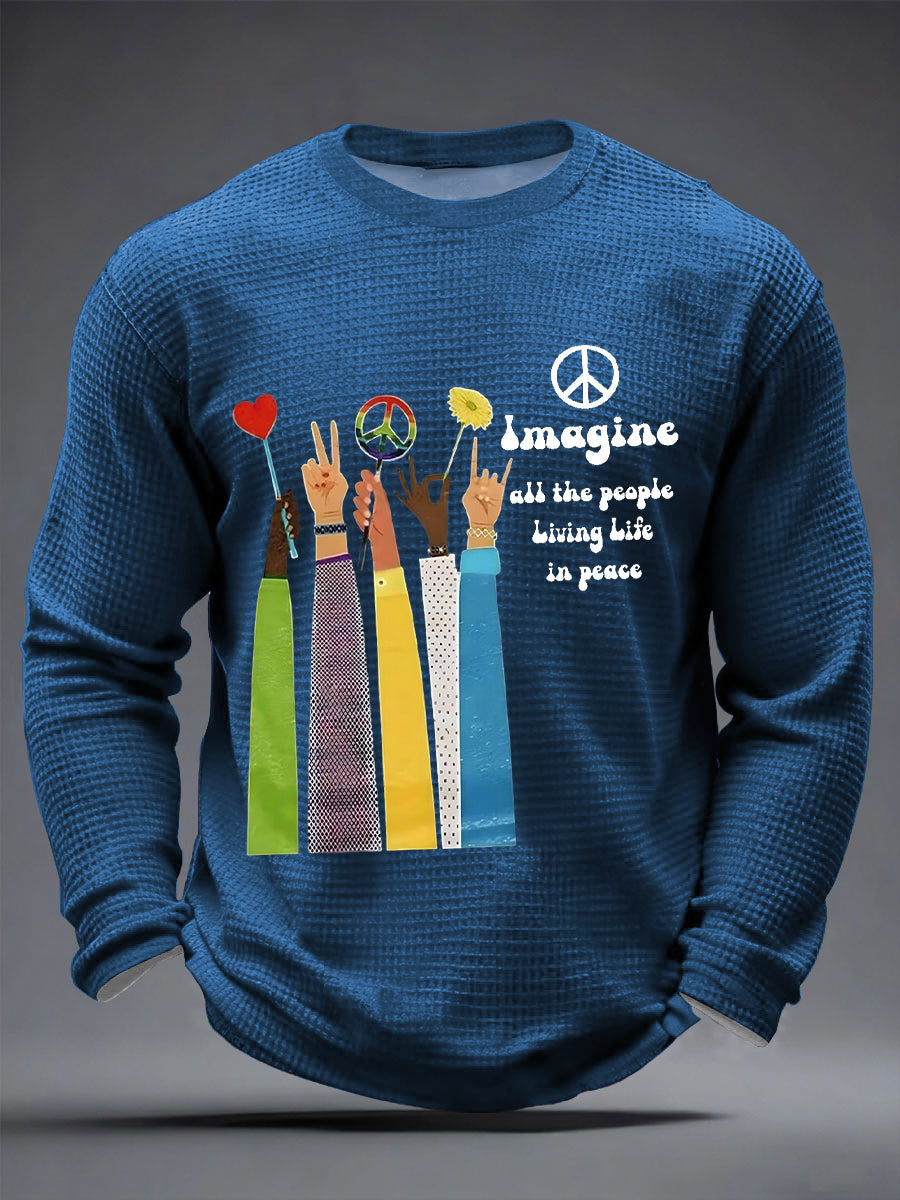 Retro-T-Shirt für Herren mit klassischem, legendärem Rockband-Print – das perfekte Geschenk für Fans! Lässiges Waffel-Langarmshirt