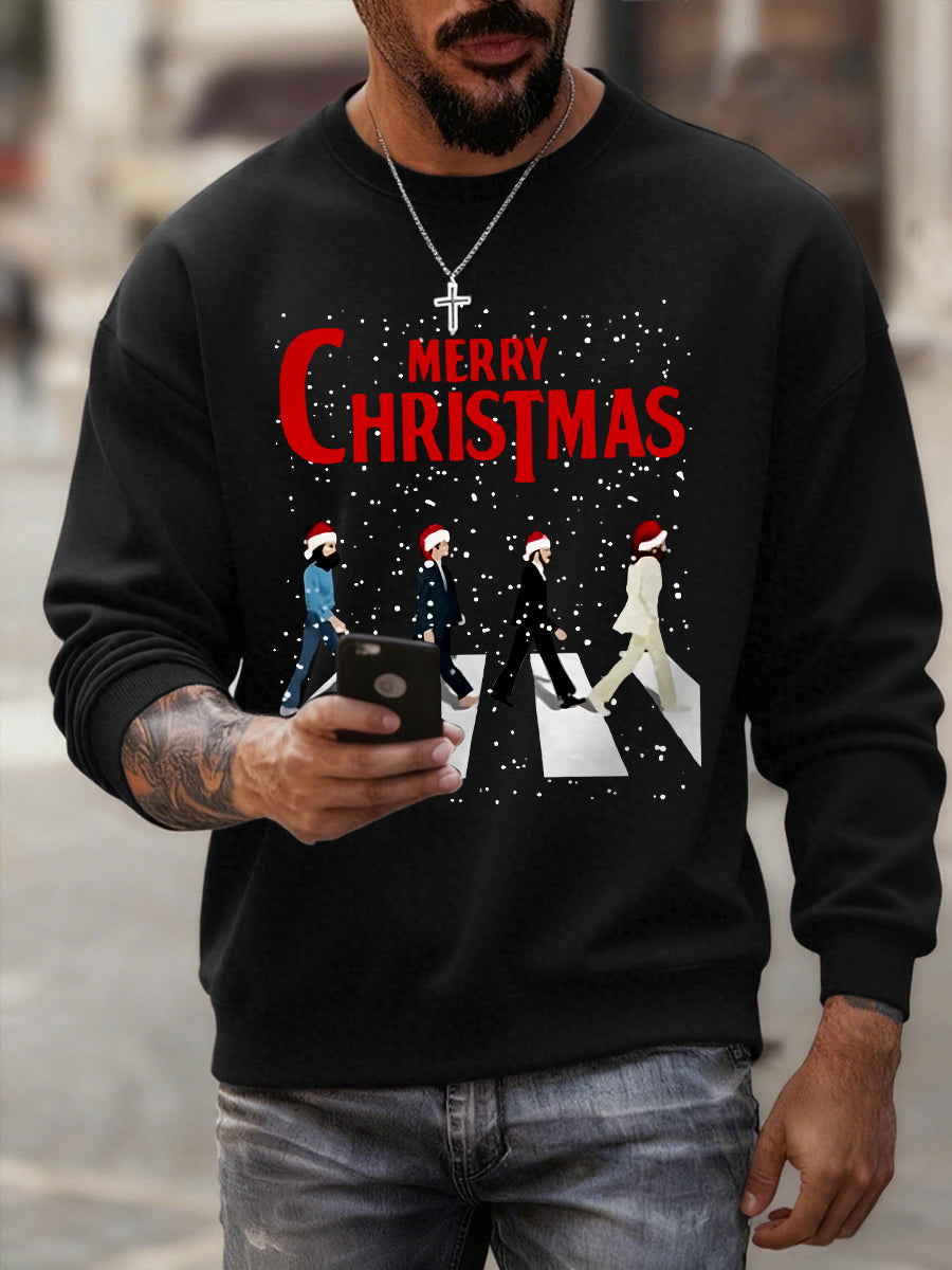 Herren-Sweatshirt im Retro-Stil mit Aufdruck einer legendären Rockband: Fröhliche Weihnachten!