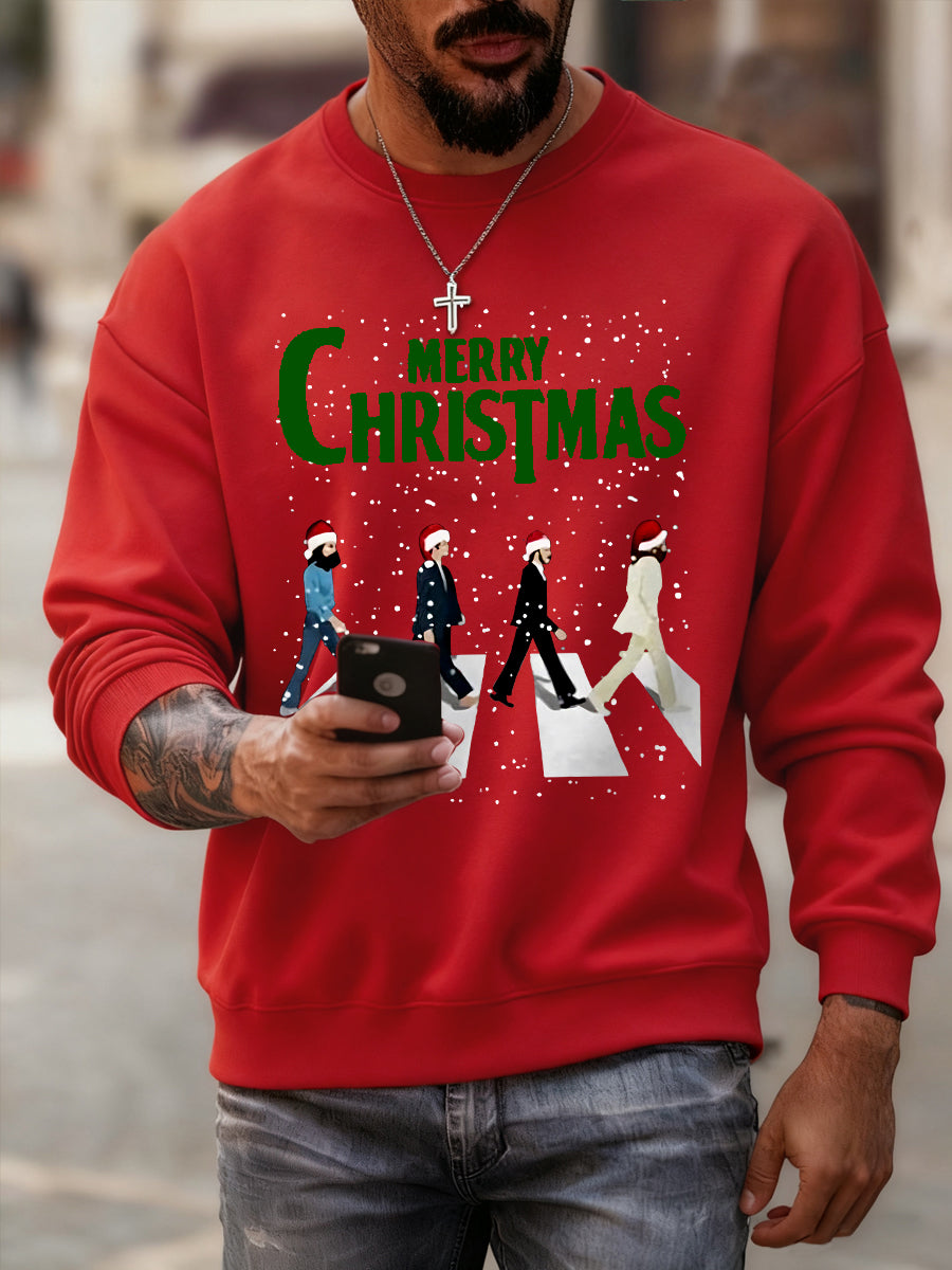 Herren-Sweatshirt im Retro-Stil mit Aufdruck einer legendären Rockband: Fröhliche Weihnachten!
