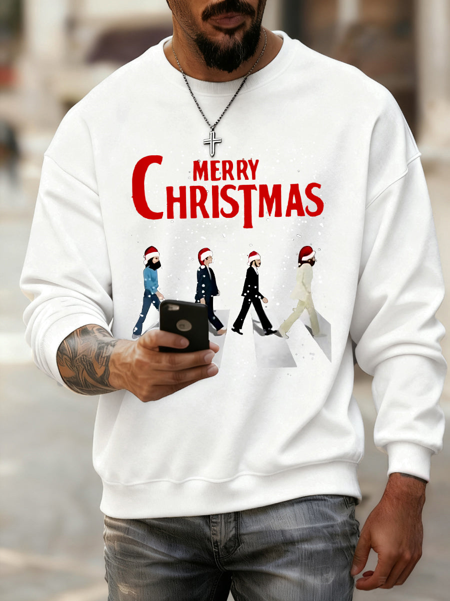 Herren-Sweatshirt im Retro-Stil mit Aufdruck einer legendären Rockband: Fröhliche Weihnachten!