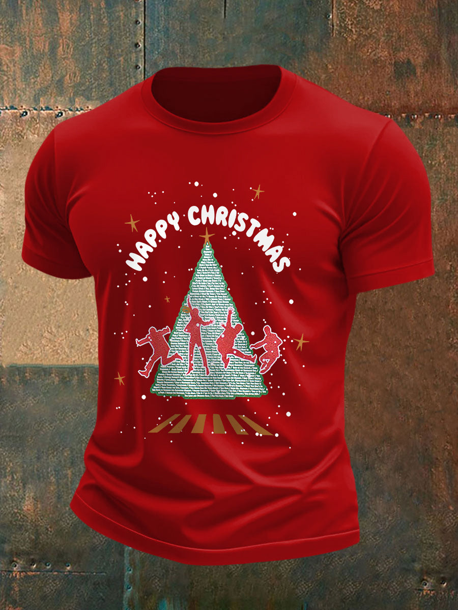Men's Retro Merry Christmas Classic Legendary Rock Band Print Casual Tee