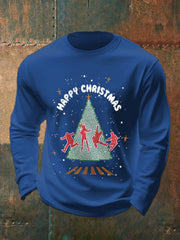 Men's Merry Christmas Retro Classic Legendary Rock Band Print Casual Long Sleeve T-Shirt