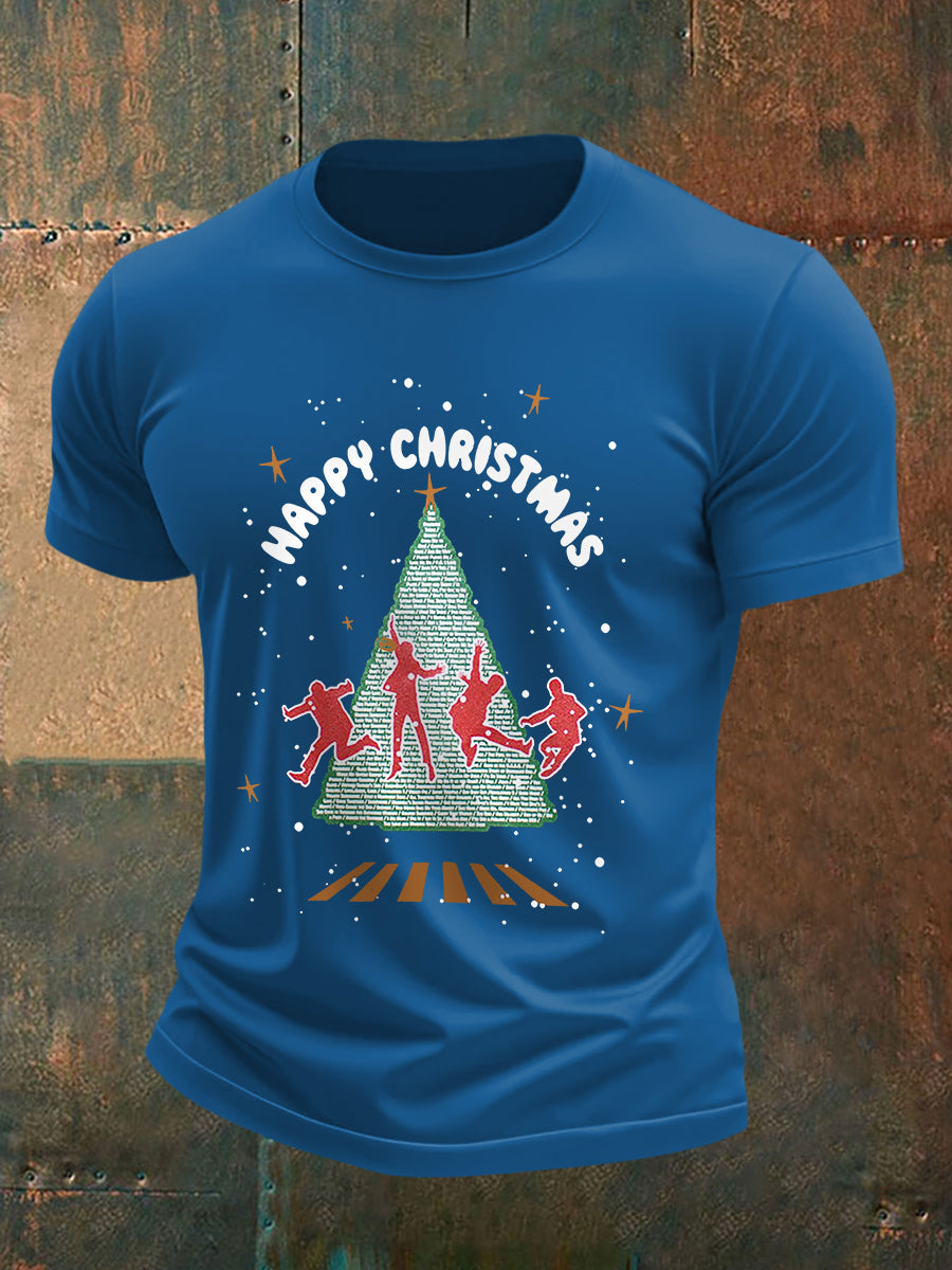 Men's Retro Merry Christmas Classic Legendary Rock Band Print Casual Tee